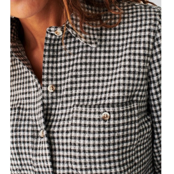 Faherty Womens Legend Sweater Shirt S Black Gingham Check Button Up Long Sleeve - Picture 2 of 12